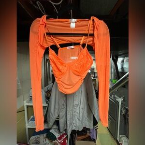 Orange Sheer Long Sleeve Top with Lace Detail Size Medium Giveaway